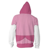 The Super Mario Bros. Peach Cosplay Hoodie Printed Zip Up Sweatshirt Casual Streetwear